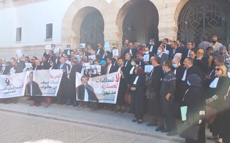 فيديو/ محامون يتظاهرون في باب بنات نصرة لسيف الدين مخلوف