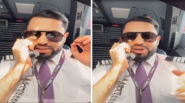 طيار سعودي يلقي قصيدة على الركاب من قمرة القيادة بمناسبة اول رحلة له (فيديو)