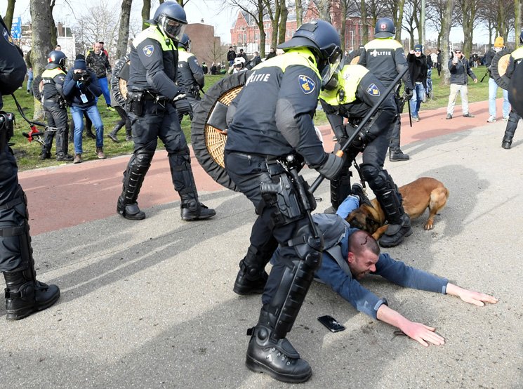 هولندا/ الشرطة تفرّق محتجين على قيود كورونا بالهراوات والكلاب