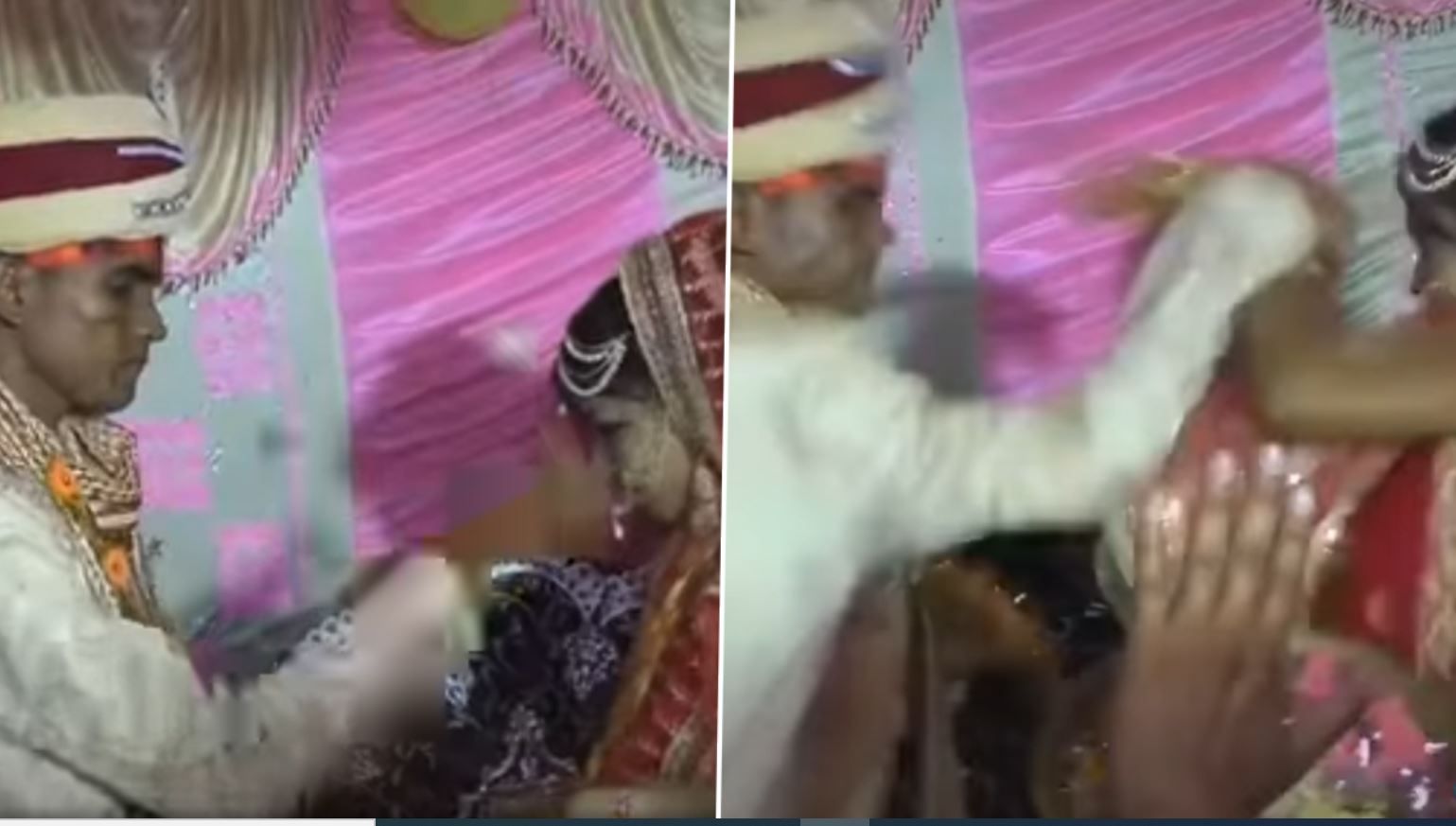 شاهد الفيديو/ اشتباك بالأيْدي بين عروسيْن بسبب قطعة حلوى