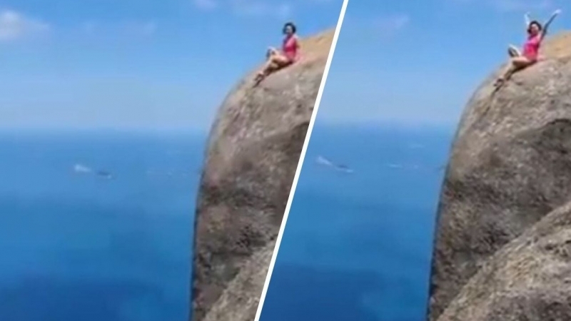 فيديو/ يعرّض زوجته للخطر على حافة جبل من أجل صورة