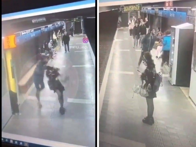شاهد/ مهاجر يعتدي على النساء بالضرب دون سبب في محطة مترو