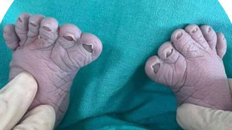 سيدة تثير دهشة الأطباء بانجابها طفلا بـ12 إصبعا في قدميه